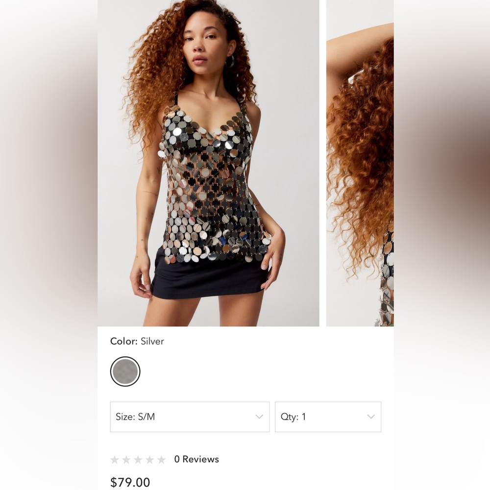 Urban Outfitters silver metallic sequin disc top